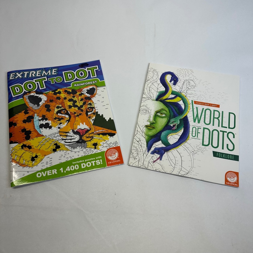 2 MindWare Extreme Dot to‎ Dot Books Rainforest & World of Dots Folklore Unused